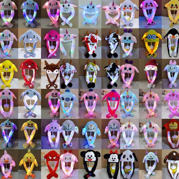 

kids plush hat luminous rabbit hats cute plush funny toy led toy airbag colorful light cap moving rabbit ears party toys for children, Black;red
