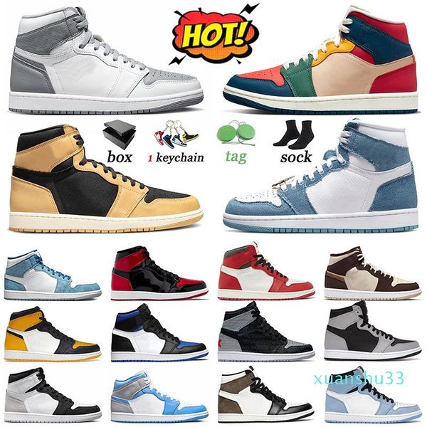 

designer jumpman jorda 1 designer shoes us 12 1s high og heirloom yellow toe women french blue fire red offs white multi color denim, Black