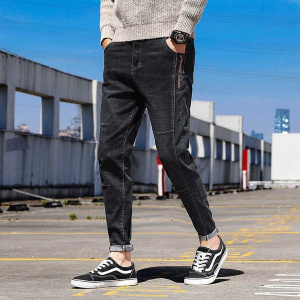 

men's jeans korean style trendy autumn men brand fashion all match thick business denim trousers male pencil harem pants 220923, Blue