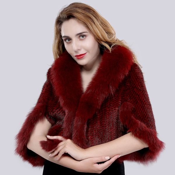 

women s fur faux women natural mink shawl jacket lady knitted scarf real and collar poncho coat 220926, Black
