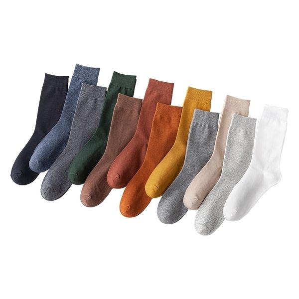 

men's socks solid color business pure cotton harajuku casual long deodorant big size high 5 pair 220923, Black