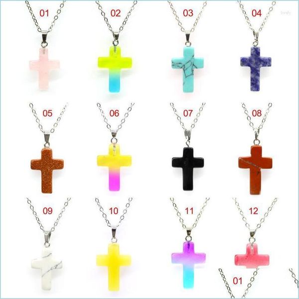 

pendant necklaces pendant necklaces creativity natural stone coloured cross necklace for woman pink black brown yellow cru jewelshops dhbxd, Silver