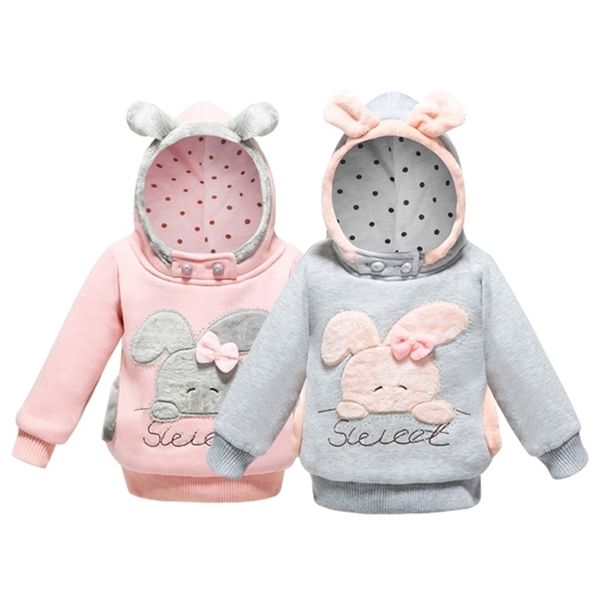 

pullover retail children hoodies clothing outerwear girls cartoon rabbit fleece hoody jackets coat baby kids clothes 220924, Blue