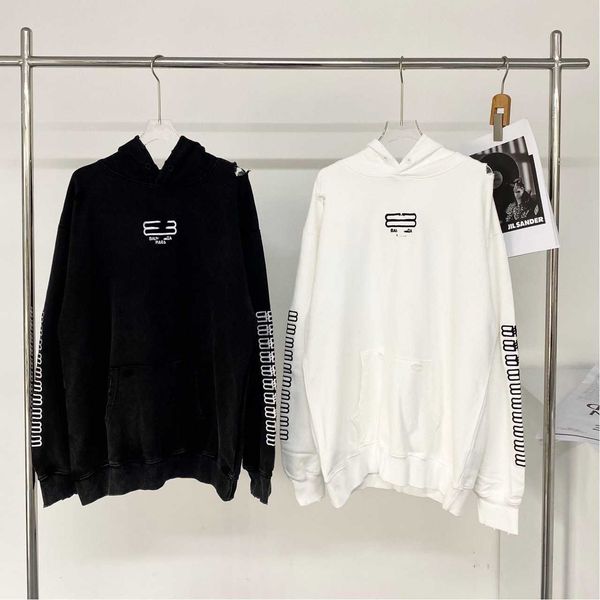 

women's hoodies & sweatshirts high version broken foam word lock washer loose hoodie hoodie both men and women, Black