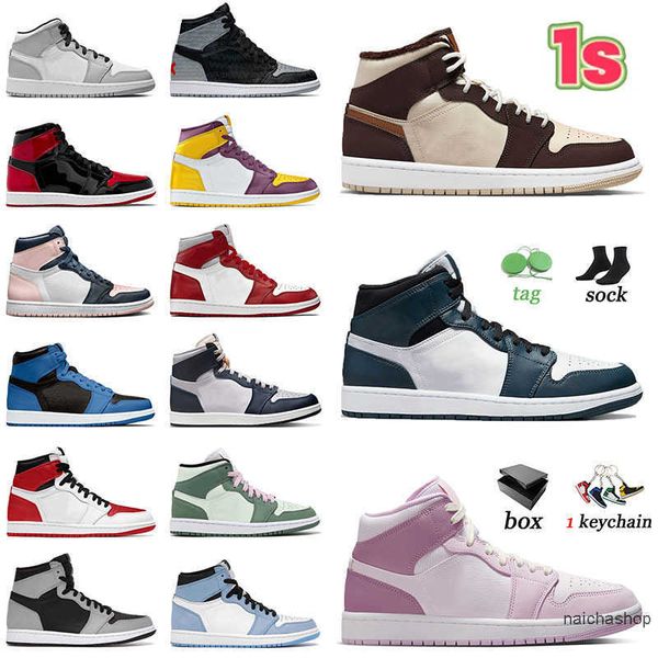 

cream dark chocolate jumpman 1 basketballs shoes women bred patent 1s sneakers men trainers sports dark marina blue mid armory navy jordens, Black
