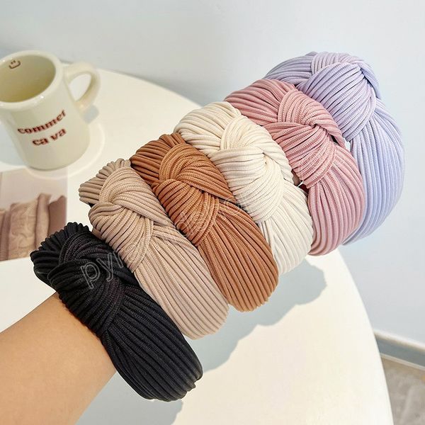 

fashion center knot rib knitting hair hoop women girls autumn winter wide-brimmed headband solid color hair accessories, Slivery;white