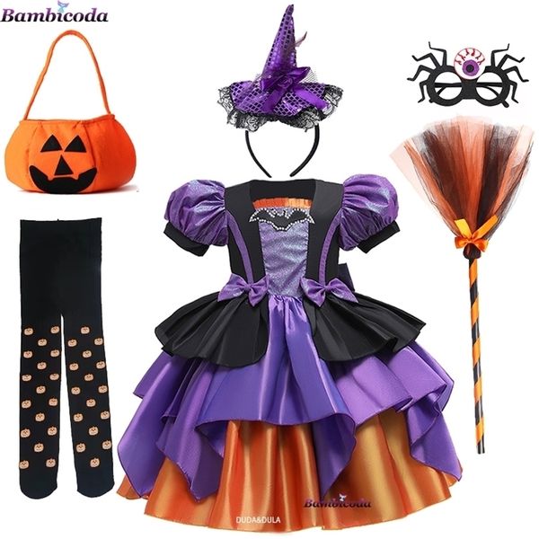 

special occasions girls fancy pumpkin halloween dress kids cosplay bat print witch costume festival party ball gown children princess 220922, Blue