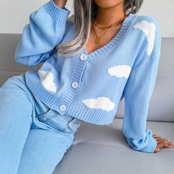 

women's sweaters vintage casual knitted cardiagn for women autumn and winter new white cloud knitted cardigan sweater jackets women&#03, White;black