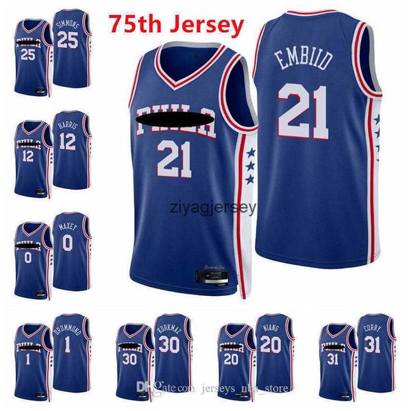

basketball 2021 2022 embroidery men basketball joel embiid 21 tyrese maxey seth curry tobias harris jaden springer korkmaz 2021/22 75th jers, Black;red