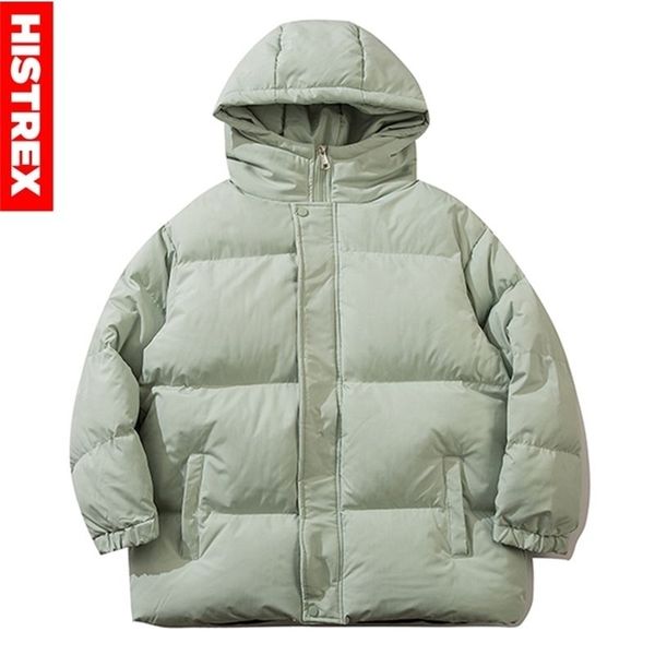 

mens down parkas histrex winter hoody men solid korean fashion cotton jacket hoodies loose stand collar warm coats male padded parka 220923, Black