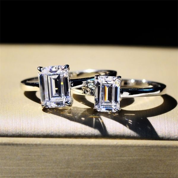 

cluster rings oevas high carbon diamond 925 sterling silver wedding rings for women sparkling 8x10mm 5a zircon engagement party fine jewelry, Golden;silver
