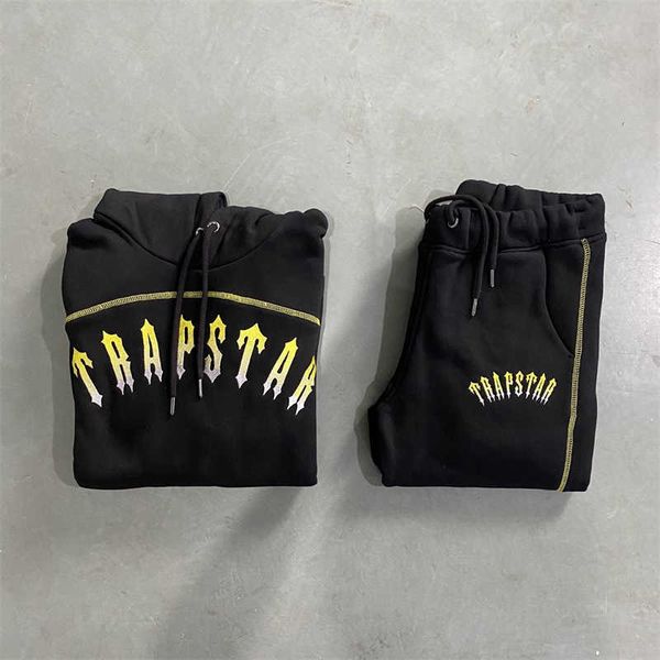 

trapstar tracksuits suit men central cee set gold letter embroidery black paneled women hoodie jogger pants, Gray