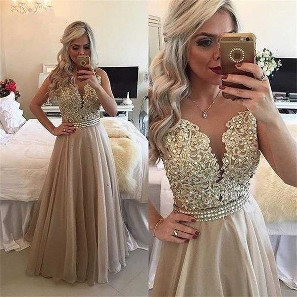 

party dresses chiffon prom dress beaded lace applique sheer back sleeveless formal long oneck floor length evening dresses plus size 220923, White;black