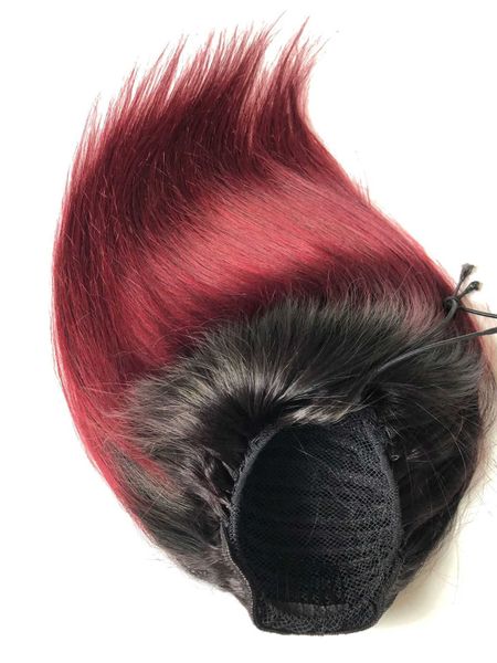 

headband 1b 99j straight drawstring tail human hair two tone ombre color burgundy brazilian non 220924, Black;brown