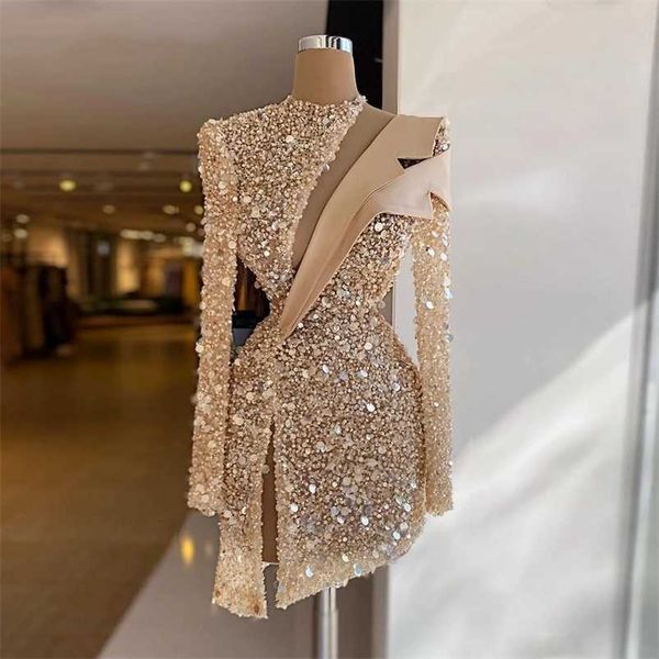 

party dresses sparkle crystal sequins short prom dress chic long seeves cut out women formal suit party dresses beaded luxury event gown 220, White;black