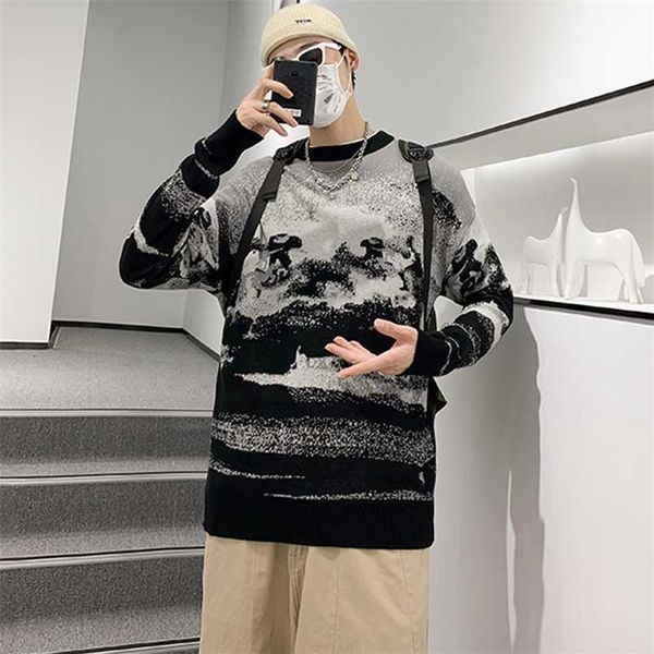 

men's sweaters autumn winter casual sweater men loose harajuku style round neck long sleeve mens fashion pullovers trendy 220923, White;black