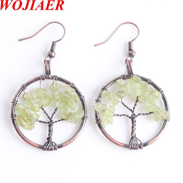 

10 pairs random colorful natural stone chip dangle earrings for women party jewelry tree of life ear set ancient copper round bm907, Silver