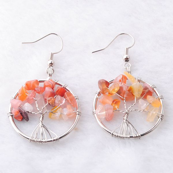 

10pair/lot 28mm round bead dangle earrings mixed white multicolor tree of life natural crystal chip beads earr silver plated bm906