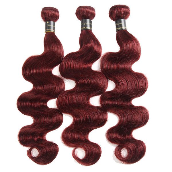 

hair bulks red body wave bundles burgundy raw indian 3 4 pcs smooth human 99j vendors wholesale siyusi 220924, Black