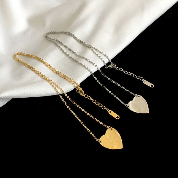 

europe america pendant necklaces designer fashion style lady 316l titanium steel engraved letter 18k plated gold necklaces with single heart, Silver