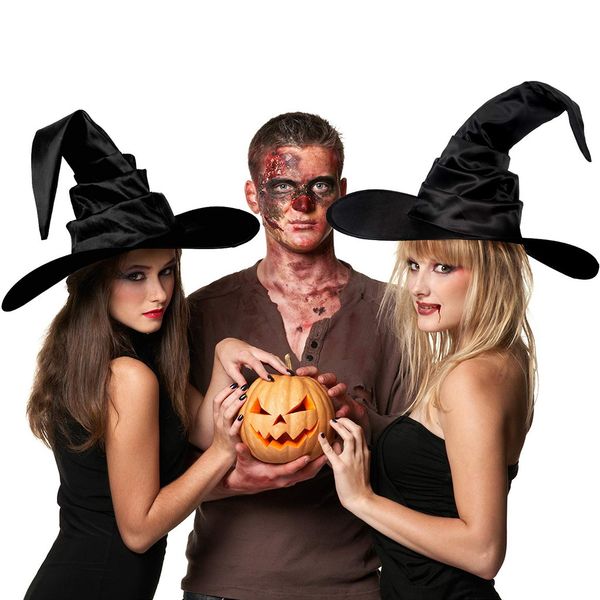 

halloween pleated party cosplay costume headwear devil hat wizard black hat props decoration supplies women men, Blue;gray