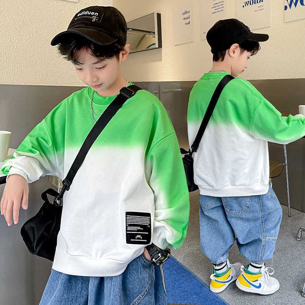 

pullover spring autumn teen children long sleeve fashion dip dye sweatshirts kids casual korean boys school sports cotton sweatshirt 220924, Blue