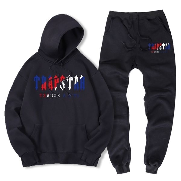 

men's tracksuits brand trapstar printed sportswear men 14 colors warm two pieces set loose hoody sweatshirt pants hoodie jogging 220924, Gray