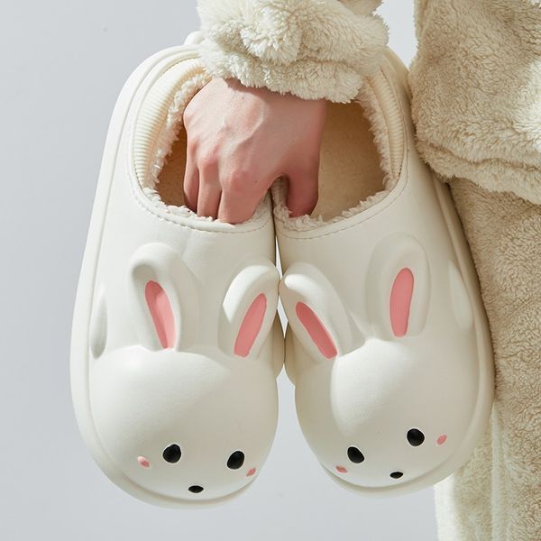 

slippers women indoor slippers warm plush home slipper waterproof winter shoes woman flats soft slient slides cozy cute bunny shoes 220926, Black