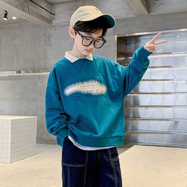 

pullover boys autumn korean style long sleeve t shirt fashion children sweatshirts with letter pattern solid clothes 220924, Blue