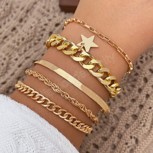 

trendy star bracelets for women hollow out geometry alloy metal bangle adjustable jewelry accessories, Golden;silver