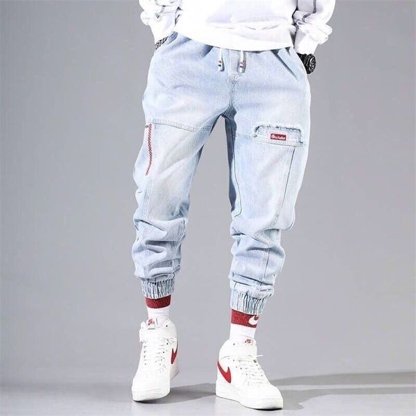 

men's jeans streetwear hip hop cargo pants elastic harun joggers in autumn and spring men clothing 220922, Blue