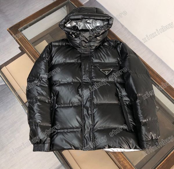 

xinxinbuy men designer coat down jacket red label big metal triangle label long sleeve women black green apricot m-3xl, Black;brown
