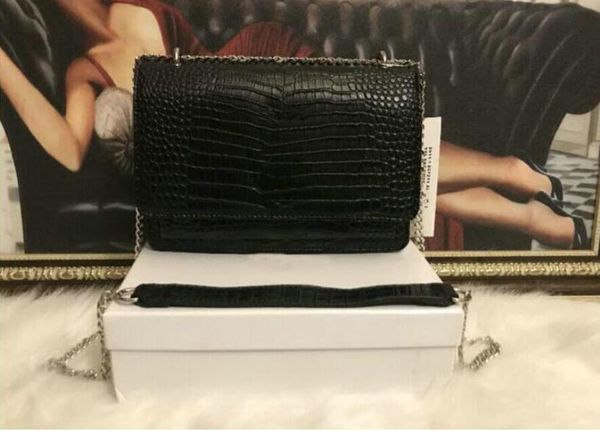 

Women Shoulder handbag summer new clutch bag street trend embossed leather Crossbody bag fashion leather long wallet ko-bcx4, Black/silver chain