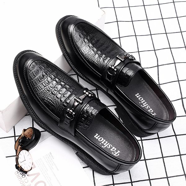 

fashion leather shoes classic trend latest style designer black comfortable antiskid soft sole crocodile leather grain light breathable men, Red;white