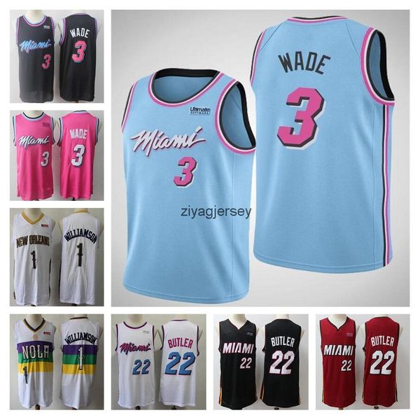 

basketball retro men dwayne 3 wade jersey jimmy 22 butler stitched zion 1 williamson basketball jerseys, Black;red