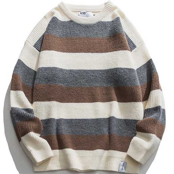 

men's sweaters men vintage stripe japanese hip hop harajuku couples pullover knitwear loose fashion casual winter 220923, White;black