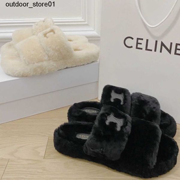 

slippers designer famous brand wool women net red high beauty fried street triumphal arch thick soled autumn winter fur all-in-one, Black