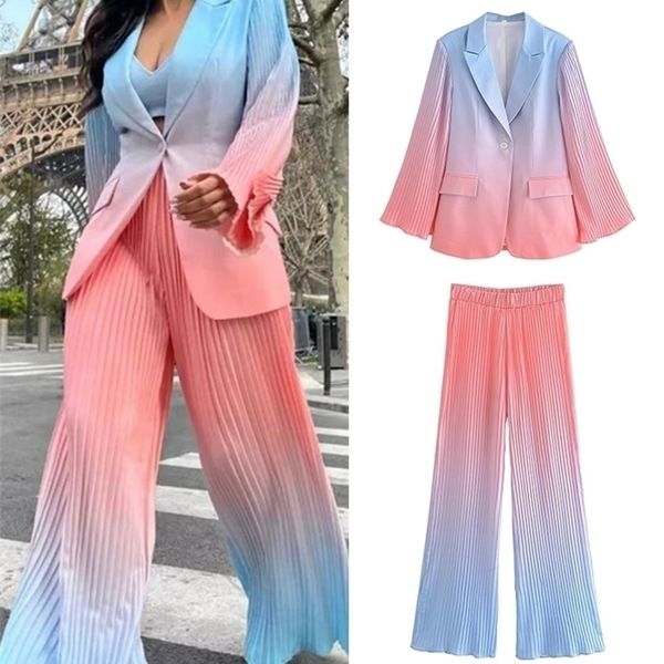 

women's two piece pants tfmln 2pcs ladies tie dye blazer suit spring autumn notched jacketwide leg trousers office outfits basic zipper, White