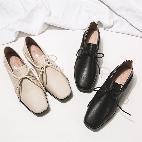 

dress shoes thick heels laceup woman loafers square toe solid 2wear flats casual brief femme single derby shoes comfy spring moccasins 22092, Black