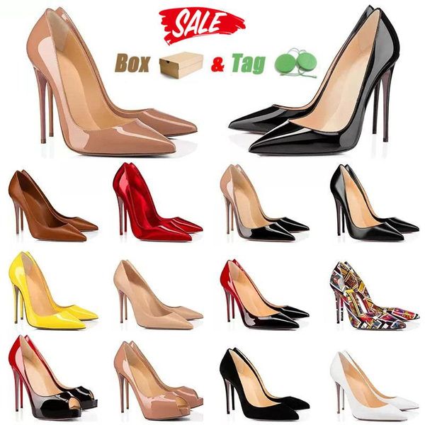 

with box christians shoe bottoms shoe high heels pumps designer red white womens ladies dress party wedding office career leather point isr, Black