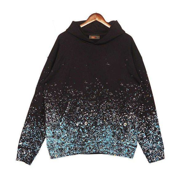 

2022 fashion brand high street hoodie autumn and winter star sky speckle flower print letter pullover sweatshirt, Black