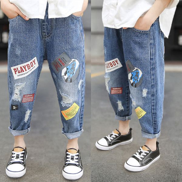 

jeans kids clothing autumn children pants boys cartoon trousers baby gun cotton pencil leggings boy wild 220923, Blue
