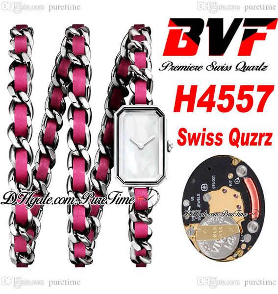 

bvf premiere h4557 swiss eta quartz ladeise watch rosck pop pink steel case mop dial interwoven leahter strap super edition womens watch pur, Slivery;brown