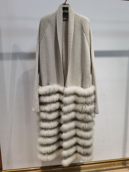 

women s fur faux women real knitting oversize loose spring strip sewed together outside decoration lady s long sweater coat 220926, Black