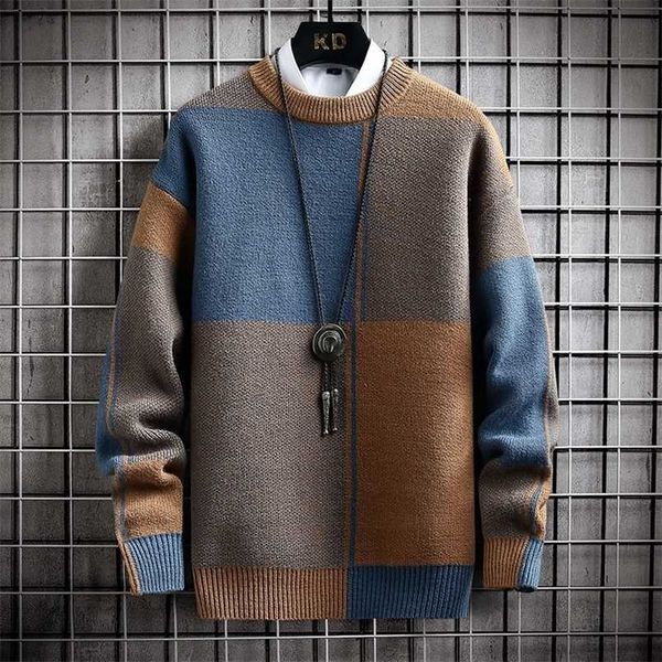 

men's sweaters winter handsome plaid sweater harajuku s jumper thick warm turtleneck pullover male christmas 220923, White;black