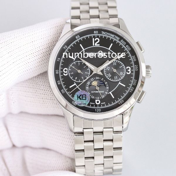

q4138123 mens watch moon phase perpetual calendar swiss cal.759 automatic movement 28800vph sapphire crystal stainless steel classic luxury, Slivery;brown