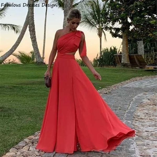 

party dresses flowing chiffon a line prom dresses one shoulder red long evening dress wedding party gowns cut out vestido de festa 220923, White;black