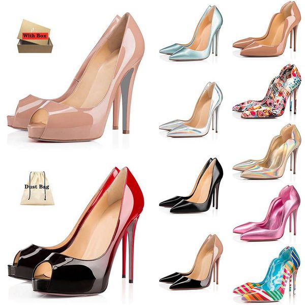 

with box designer christians red-bottoms casual shoes designer 2022 highe heels dress shoes genuine leather stiletto pointed toe pump bb, Black