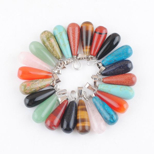 

teardrop shape natural stone pendants random mixed pendulum charms for jewelry making diy earrings necklace bv011, Silver