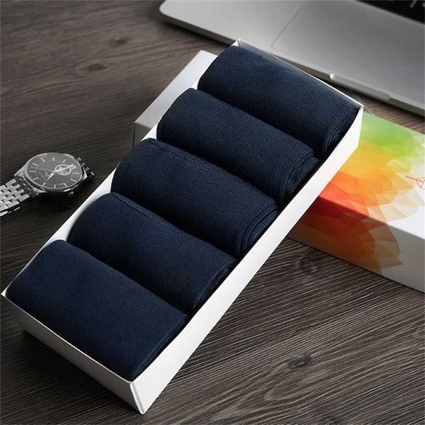 

men's socks emilback 5 prslot mens business dress navy blue work long bamboo socks very soft antibacterial big size breathable 220923, Black